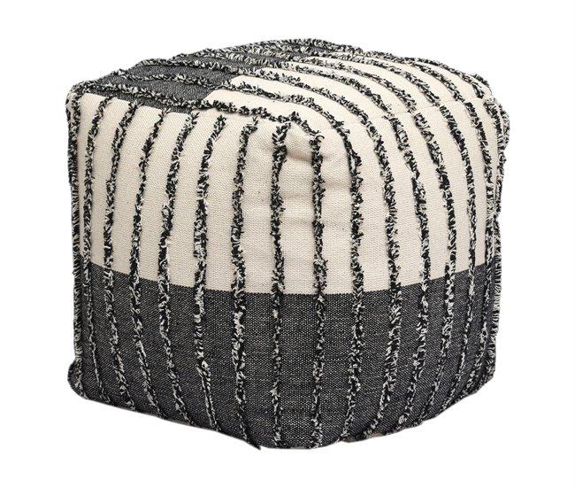 Conforama Puff algodón ADDO cuadrado blanco y negro 45x45cm