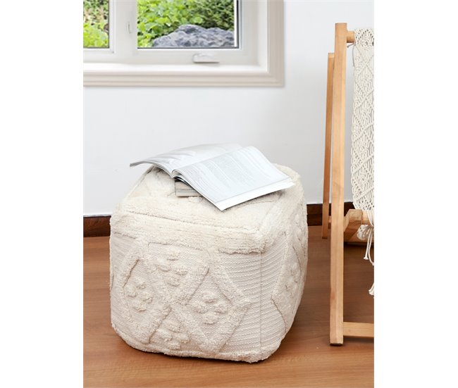 Conforama Puff cuadrado algodón ZURI 45x45cm color crudo Tienda de fábrica
