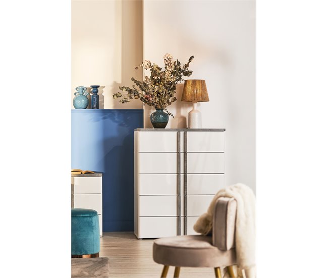 Conforama Cómoda 5 cajones blanco mate BUGANVILLA ÚLTIMAS EDICIONES