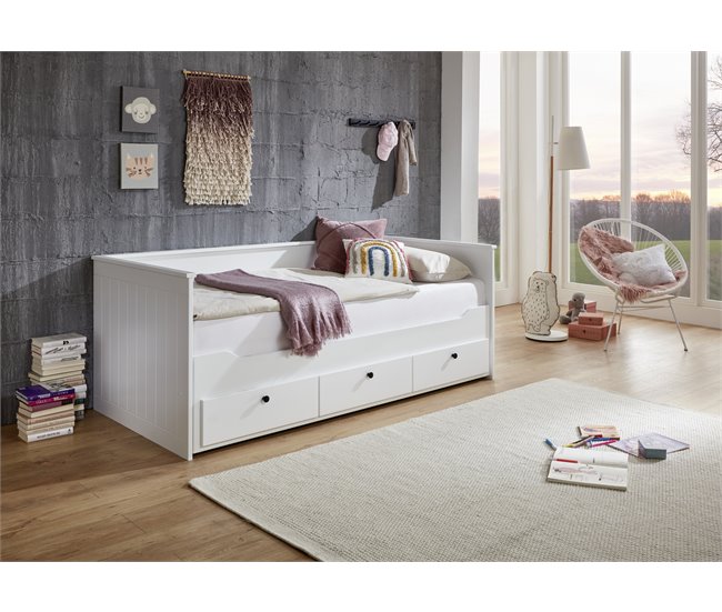 Conforama Cama extensible 3 cajones 90/180x200 cm blanco NORDLAND Envío internacional gratuito