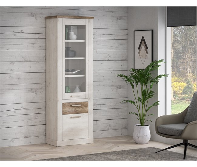 Conforama Vitrina alta 2 puertas y un cajón VERONA blanco Libre de impuestos