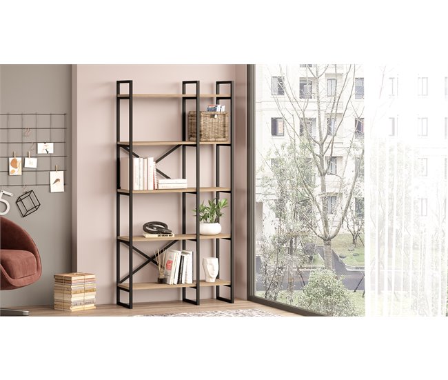 Conforama Estantería LAILA 87 5cm estructura negra y estantes color nogal Descuentos del mes