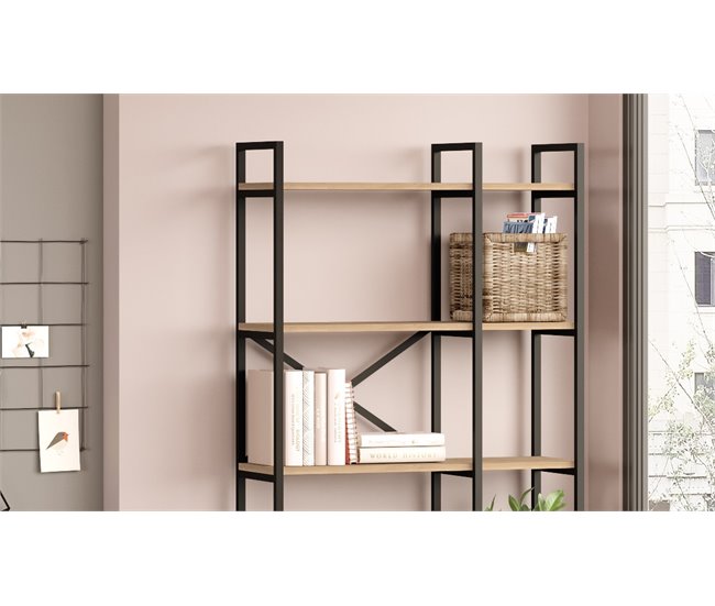 Conforama Estantería LAILA 87 5cm estructura negra y estantes color nogal Descuentos del mes