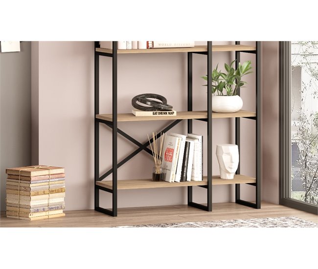 Conforama Estantería LAILA 87 5cm estructura negra y estantes color nogal Descuentos del mes