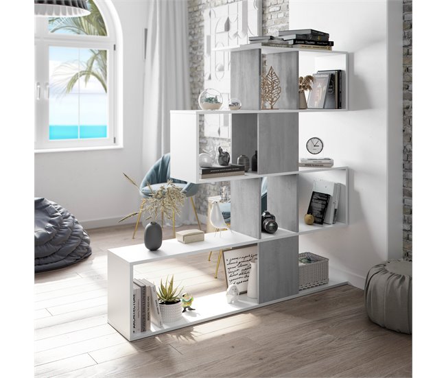 Conforama Estantería ZIGZAG 4 alturas blanco y cemento Oferta exclusiva