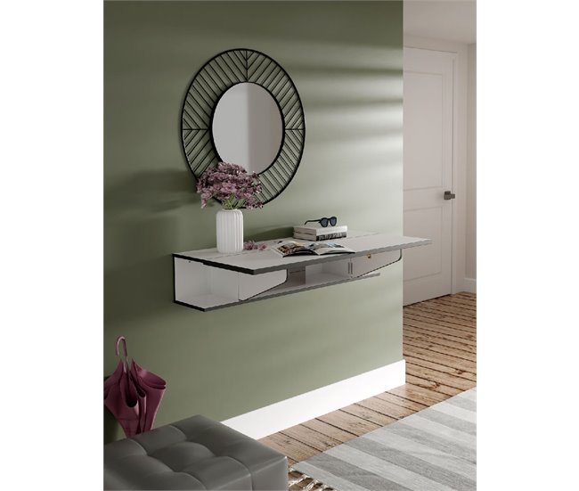Conforama Recibidor MULTIFUNCIONAL 120x35x27cm blanco mate y gris Precio ultrabajo