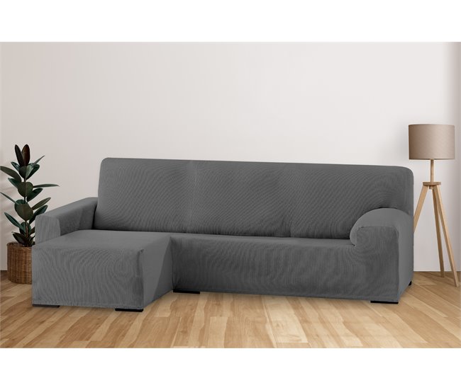 Conforama Eiffel Textile Funda para Sofá Elástica Adaptable. Lavable Resistente Cómoda Transpirable. Poliéster Algodón Elastano. Protector Cubre Sofá Chaise Longue. Rústica. Gris Brazo Corto Izquierda Outlet