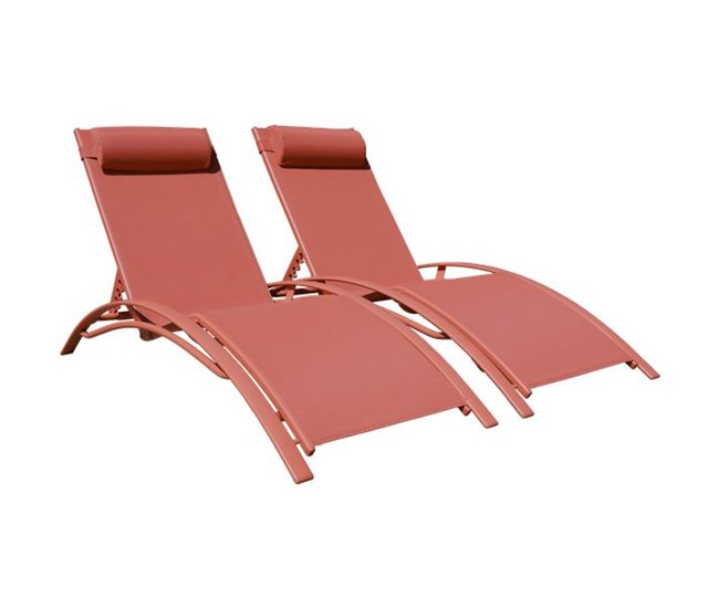 Conforama Juego de 2 tumbonas GALAPAGOS de textileno y aluminio naranja Oferta exclusiva