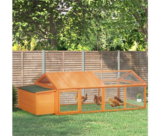 Conforama PawHut Gallinero de Madera Gallinero Grande de Exterior de 2 Pisos para 4-8 Gallinas con Techo Abatible Corral Puertas con Cerradura y Nido 240x112 5x76 cm Natural Descuento por venta flash