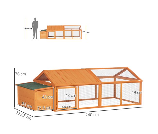 Conforama PawHut Gallinero de Madera Gallinero Grande de Exterior de 2 Pisos para 4-8 Gallinas con Techo Abatible Corral Puertas con Cerradura y Nido 240x112 5x76 cm Natural Descuento por venta flash