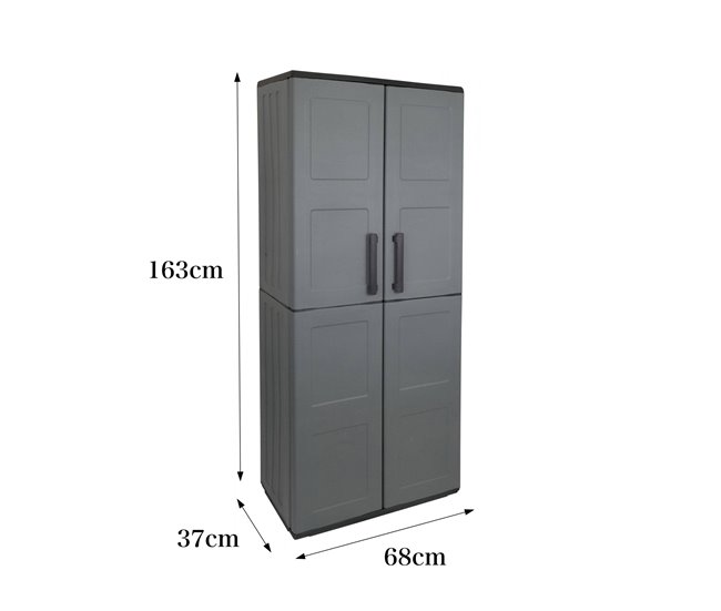 Conforama Armario de exterior Dargentes Mueble portaescobas multiusos mueble de exterior de 2 puertas 100% Made in Italy Acabado cuadros 68x37h163 cm Gris y Negro Ofertas especiales