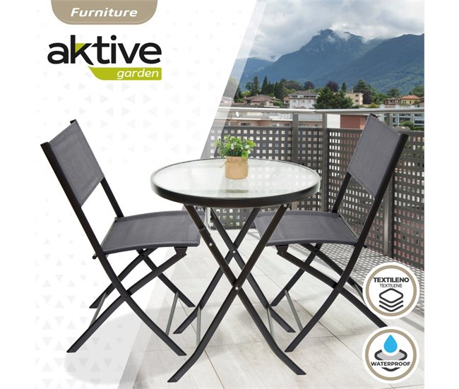 Conforama Conjunto muebles terraza y balcón c/2 sillas y mesa redonda plegables Aktive Precio ultrabajo