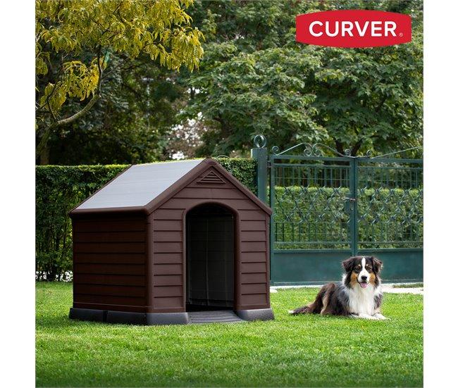 Conforama Curver Caseta perro marrón de resina c/suelo elevado y sistema de ventilación 95x99x99 cm En línea