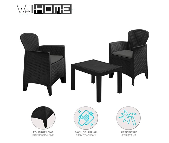 Conforama WELL HOME - Set de jardín 'Akita' de mesa + 2 sillas Rebajas