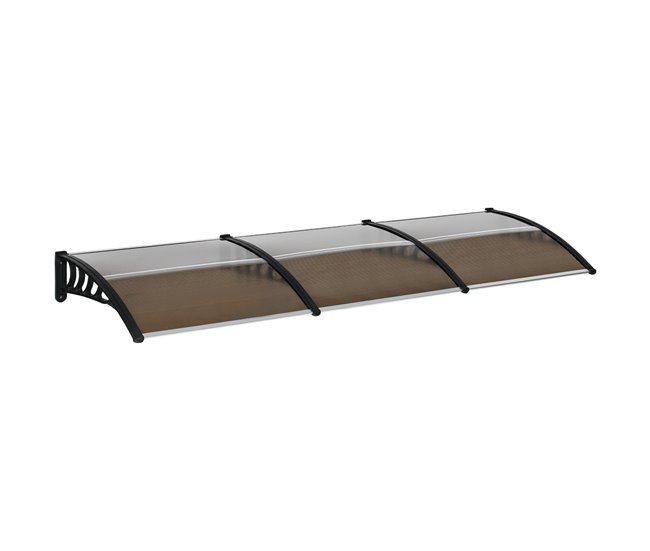 Conforama Outsunny Tejadillo de Protección 303x96x27 cm Marquesina Exterior para Puertas y Ventanas contra Sol y Lluvia con Soporte de PP Policarbonato Marrón