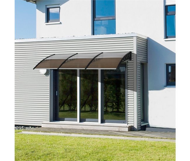 Conforama Outsunny Tejadillo de Protección 303x96x27 cm Marquesina Exterior para Puertas y Ventanas contra Sol y Lluvia con Soporte de PP Policarbonato Marrón Ofertas