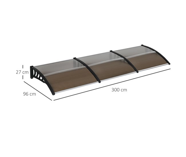 Conforama Outsunny Tejadillo de Protección 303x96x27 cm Marquesina Exterior para Puertas y Ventanas contra Sol y Lluvia con Soporte de PP Policarbonato Marrón Ofertas