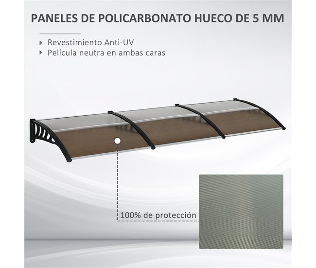Conforama Outsunny Tejadillo de Protección 303x96x27 cm Marquesina Exterior para Puertas y Ventanas contra Sol y Lluvia con Soporte de PP Policarbonato Marrón Ofertas