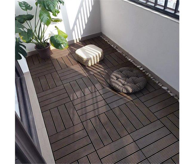 Conforama YOEVU - Set de 11 Baldosas de Exterior de Madera Composite WPC 1m² - Baldosas de Terraza Patio y Jardín Antideslizantes Resistentes al Agua (Marrón Café) Descuento