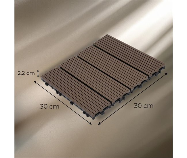 Conforama YOEVU - Set de 11 Baldosas de Exterior de Madera Composite WPC 1m² - Baldosas de Terraza Patio y Jardín Antideslizantes Resistentes al Agua (Marrón Café) Descuento